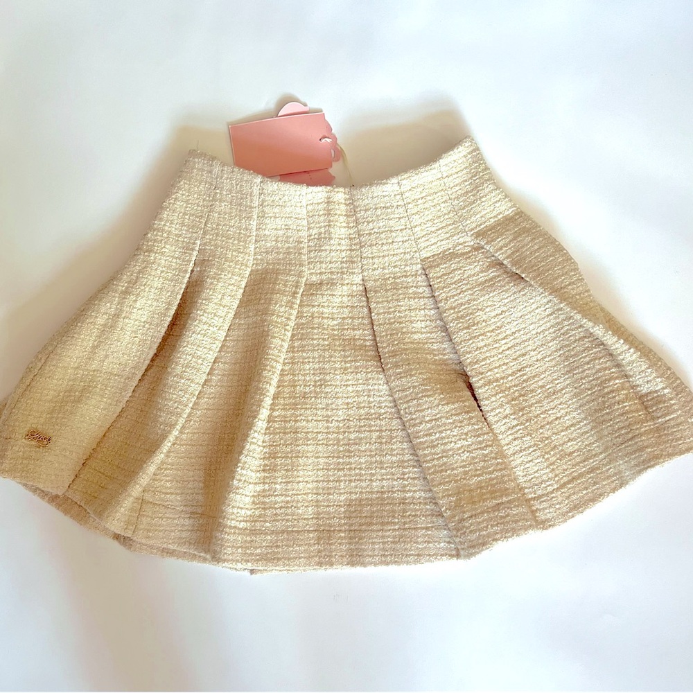 NWT $65 Lace Made Tweed Pleated High Waisted Mini Skirt Sz L